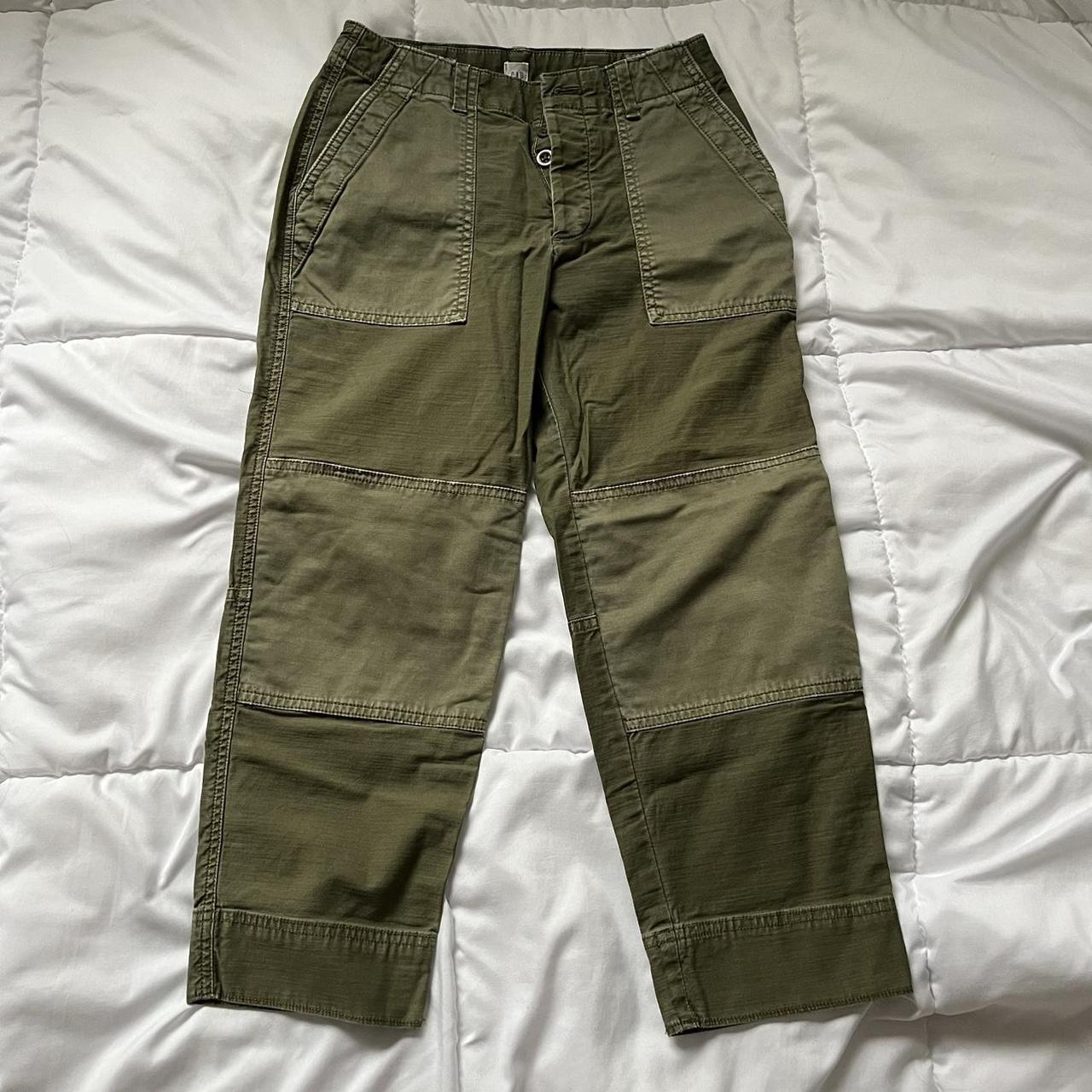 patchwork cargo pants/capri brand: gap size: 00... - Depop