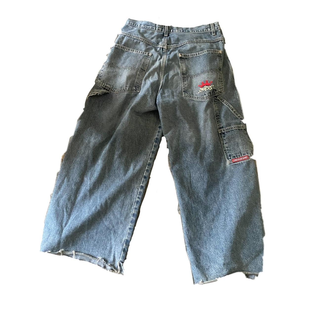 jnco jeans tribal crown work jeans size 34/32 cut to... - Depop