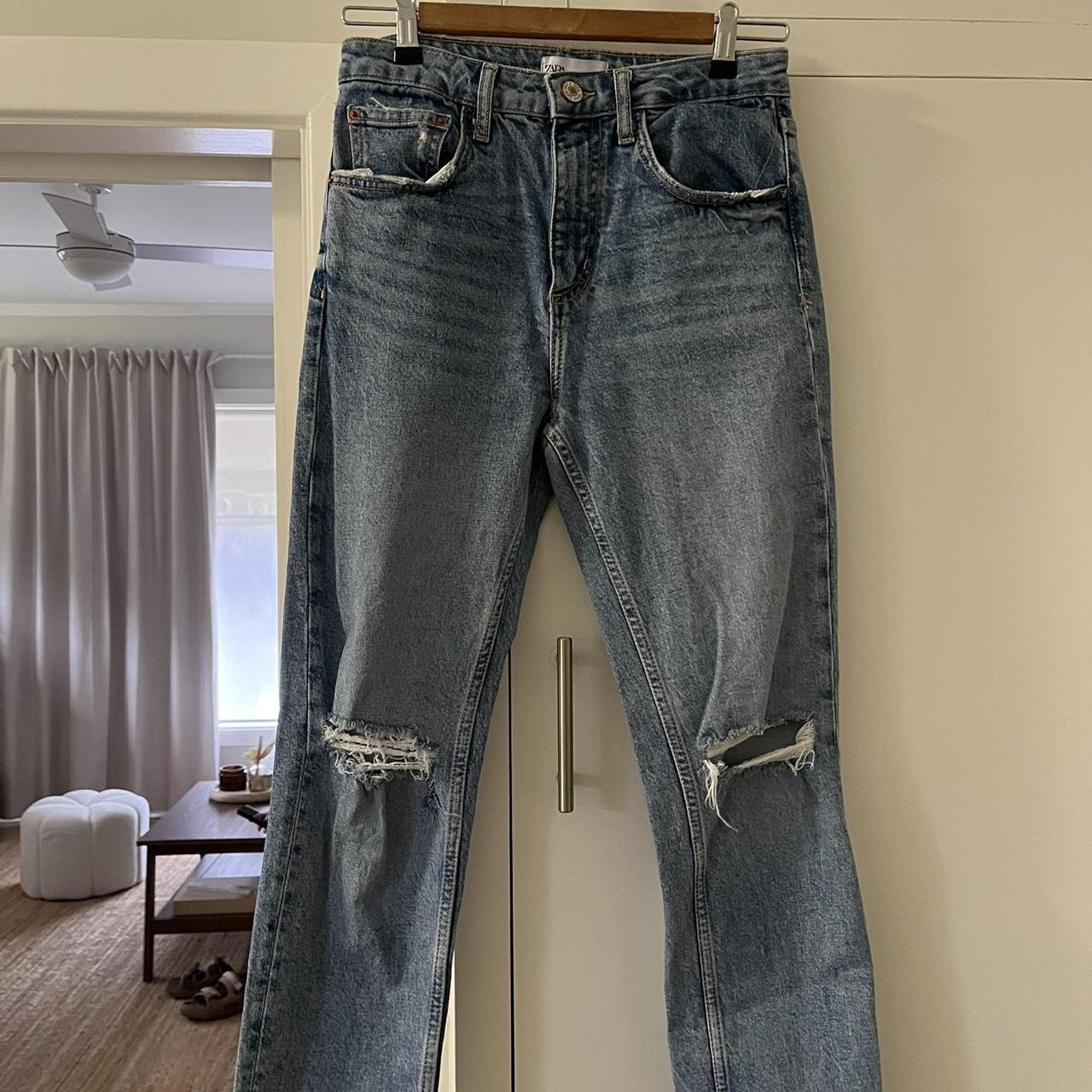 Zara ripped dark denim jeans Euro size 36 (fits a... Depop
