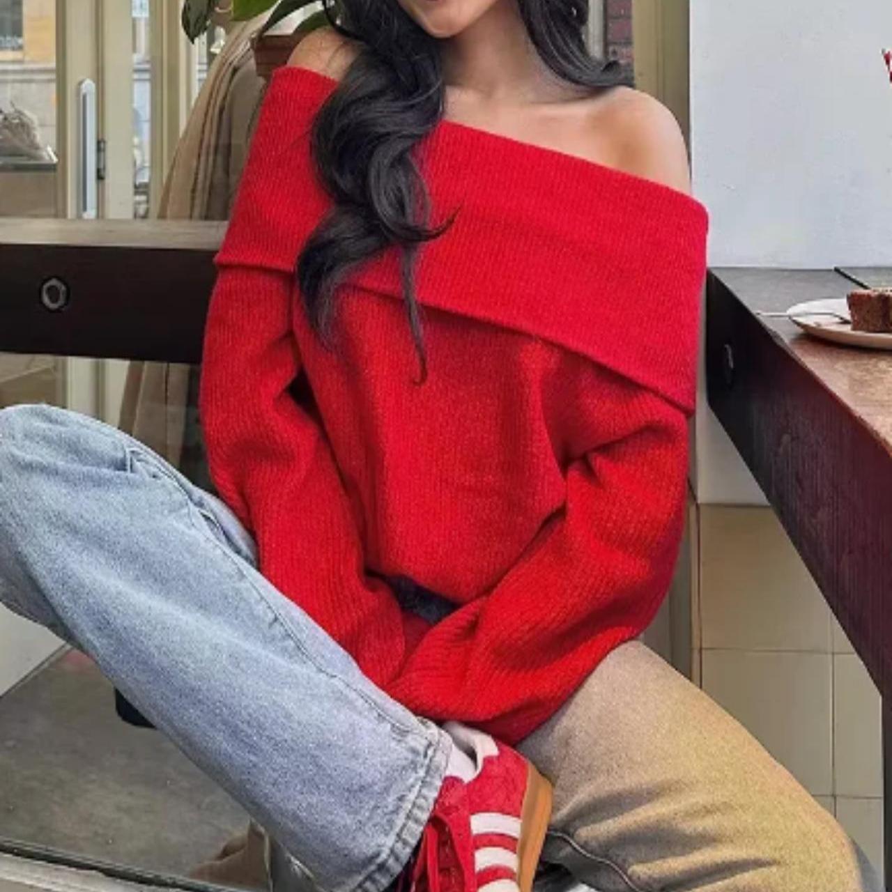 Elegant Solid Off Shoulder Sweater for Women Fashion... - Depop
