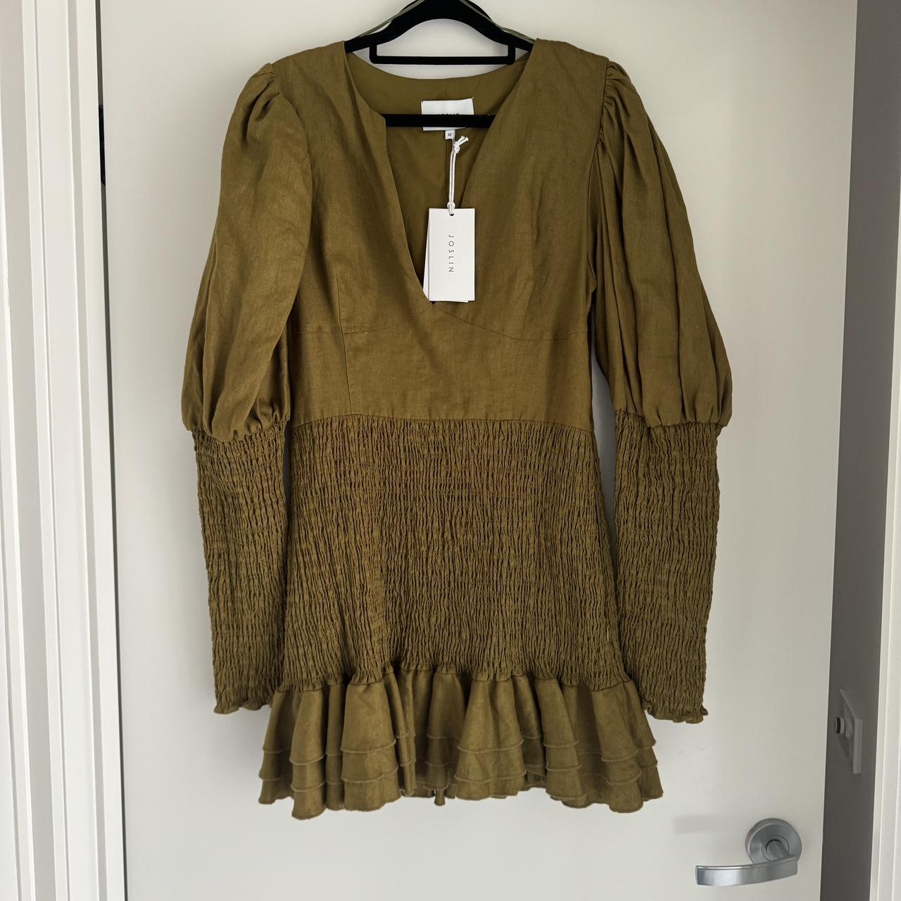JOSLIN Khaki Dress Linen 40 Depop