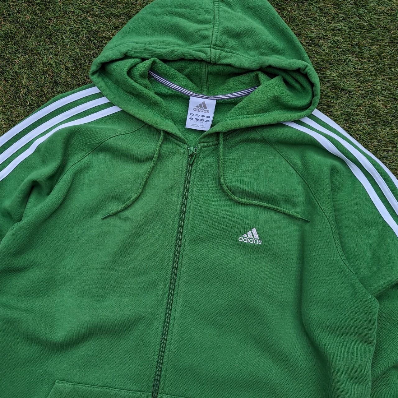 Adidas Men's White and Green Hoodie | Depop