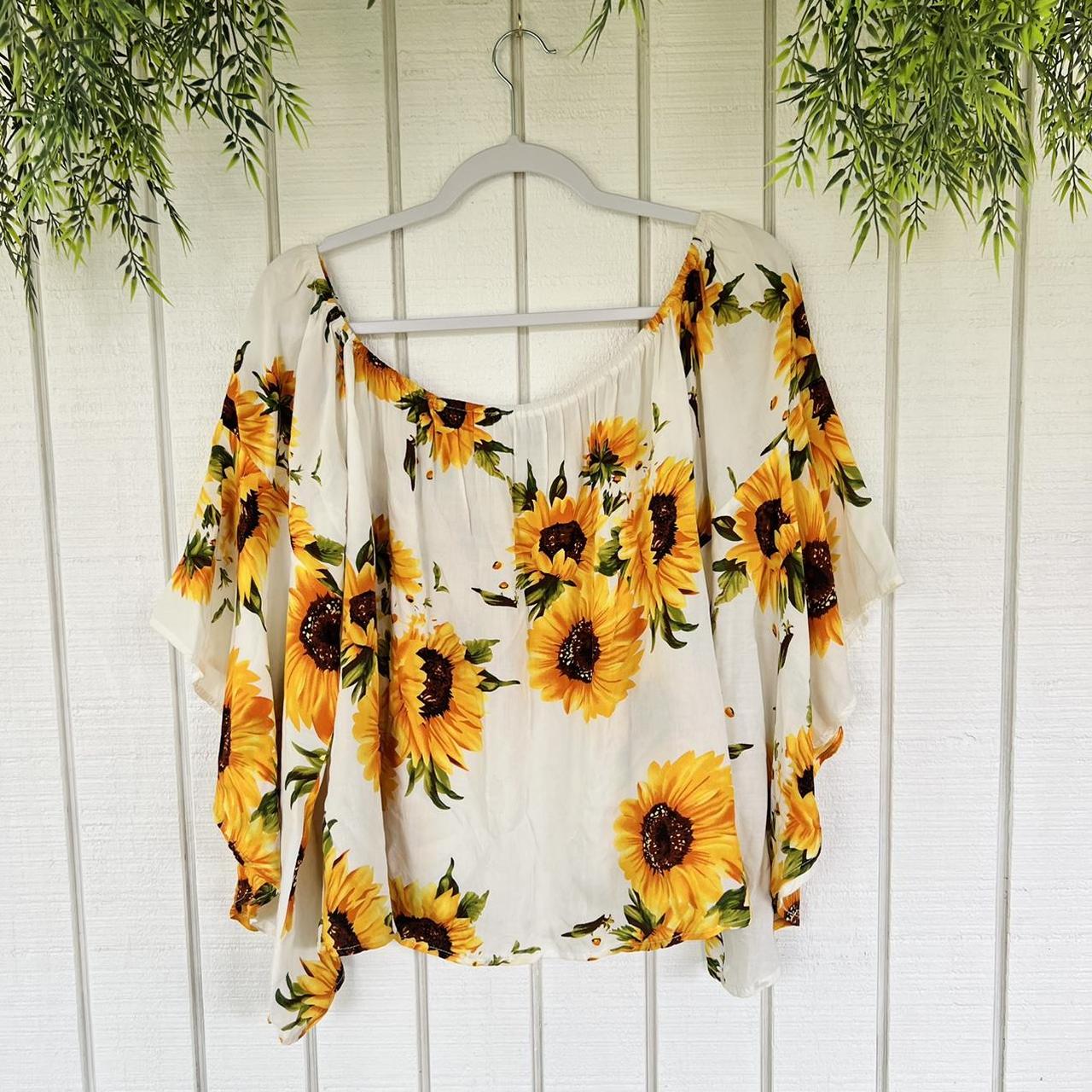 Shein Sunflower Wide Neck Angel Wing Blouse Size... - Depop