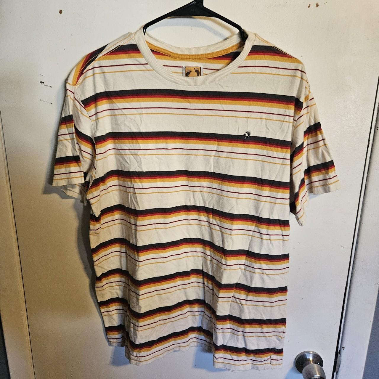 Men's large Hang Ten gold shirt, sick stripe design,... - Depop