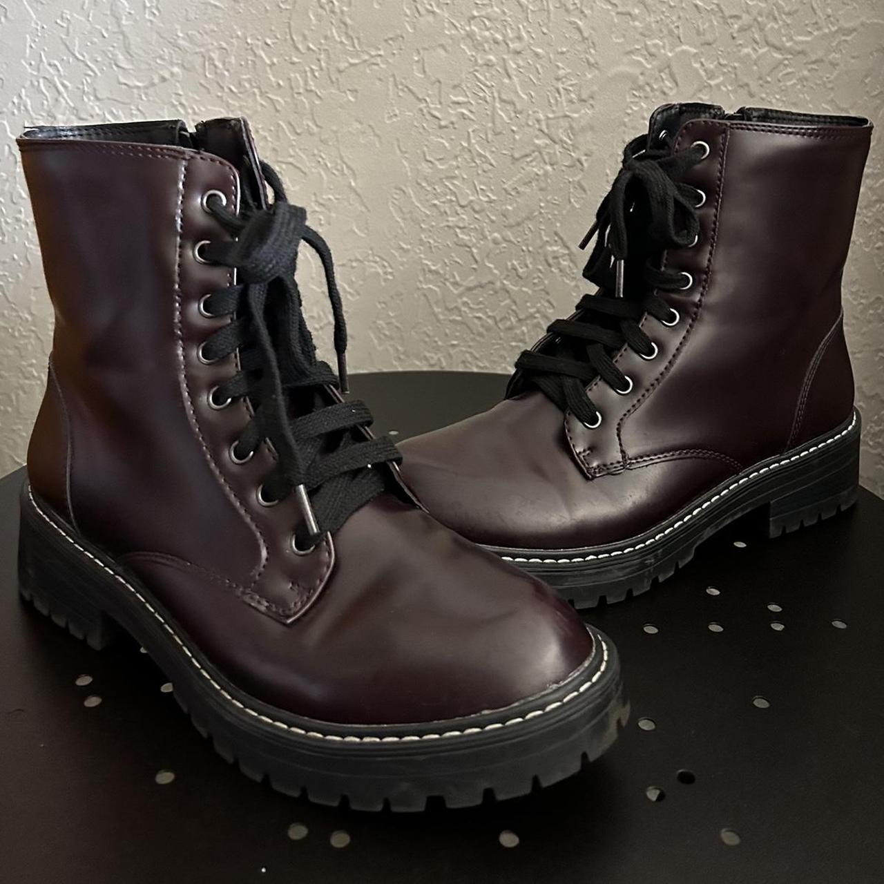 Dark Cherry Combat Boots - Size 9 Medium (regular... - Depop