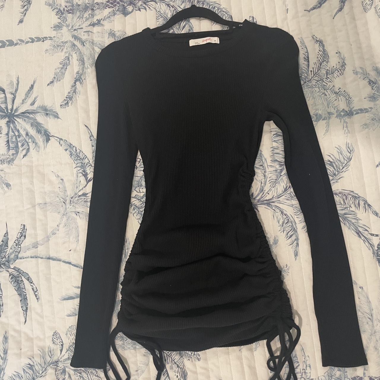 black supre long sleeve mini dress, ruching on side... - Depop