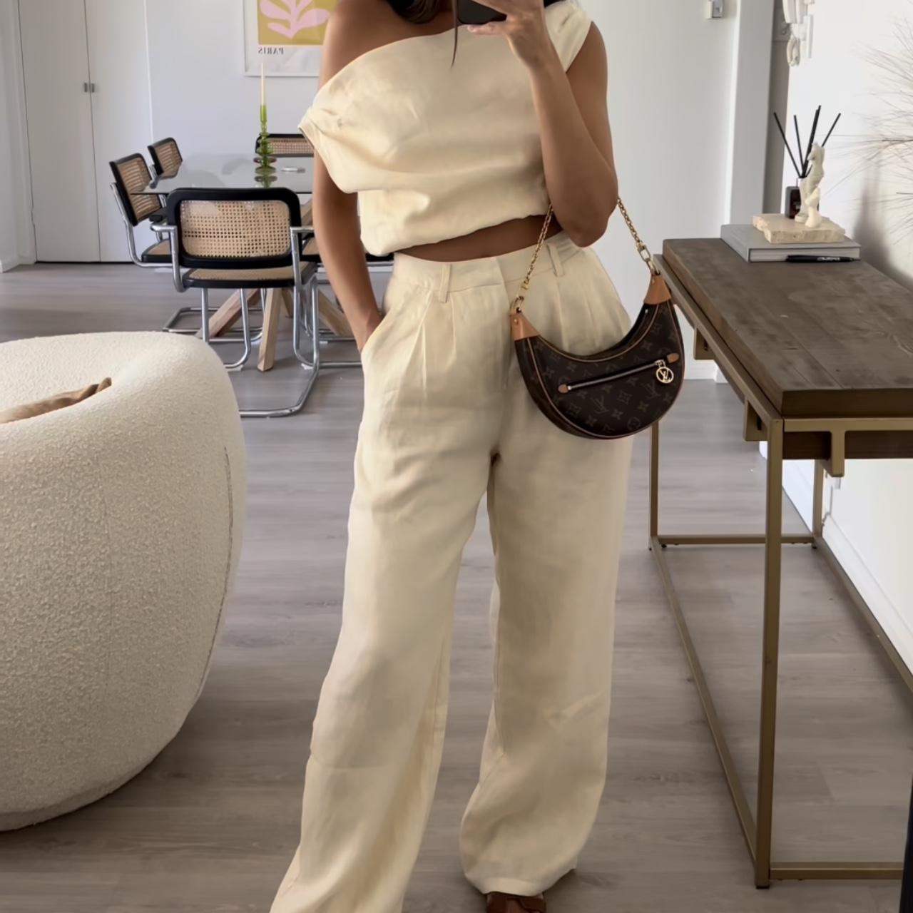 Dissh set WHITE Cass white linen crop top size... Depop