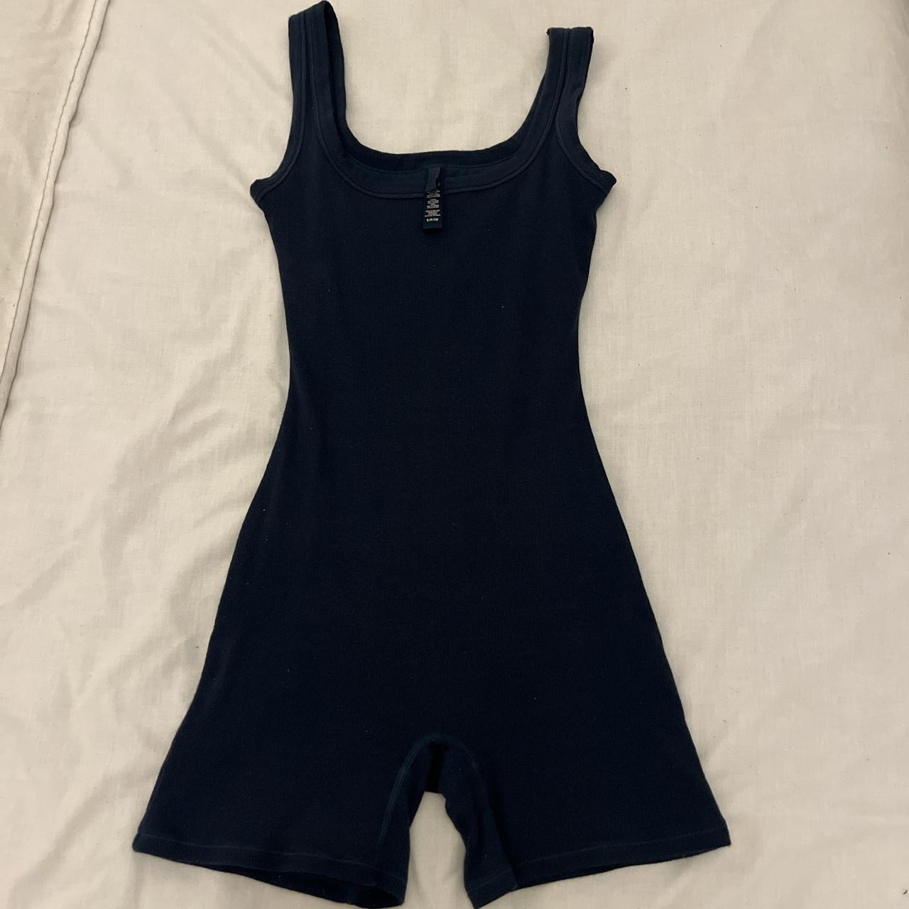 Skims Cotton Ribbed Playsuit in Navy Size... - Depop