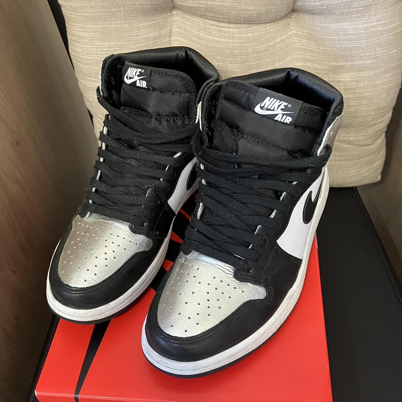 Jordan 1 High (Black/Black Metallic Silver) UK 6.5... - Depop