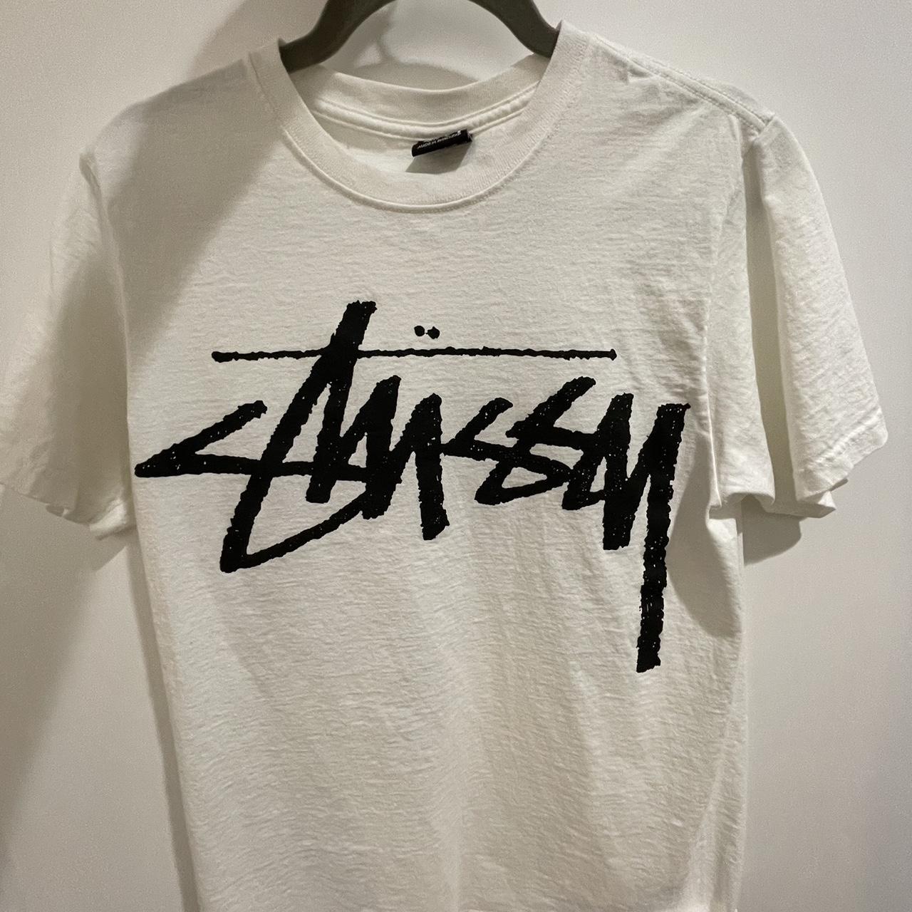 White Stussy logo shirt male size small - Depop