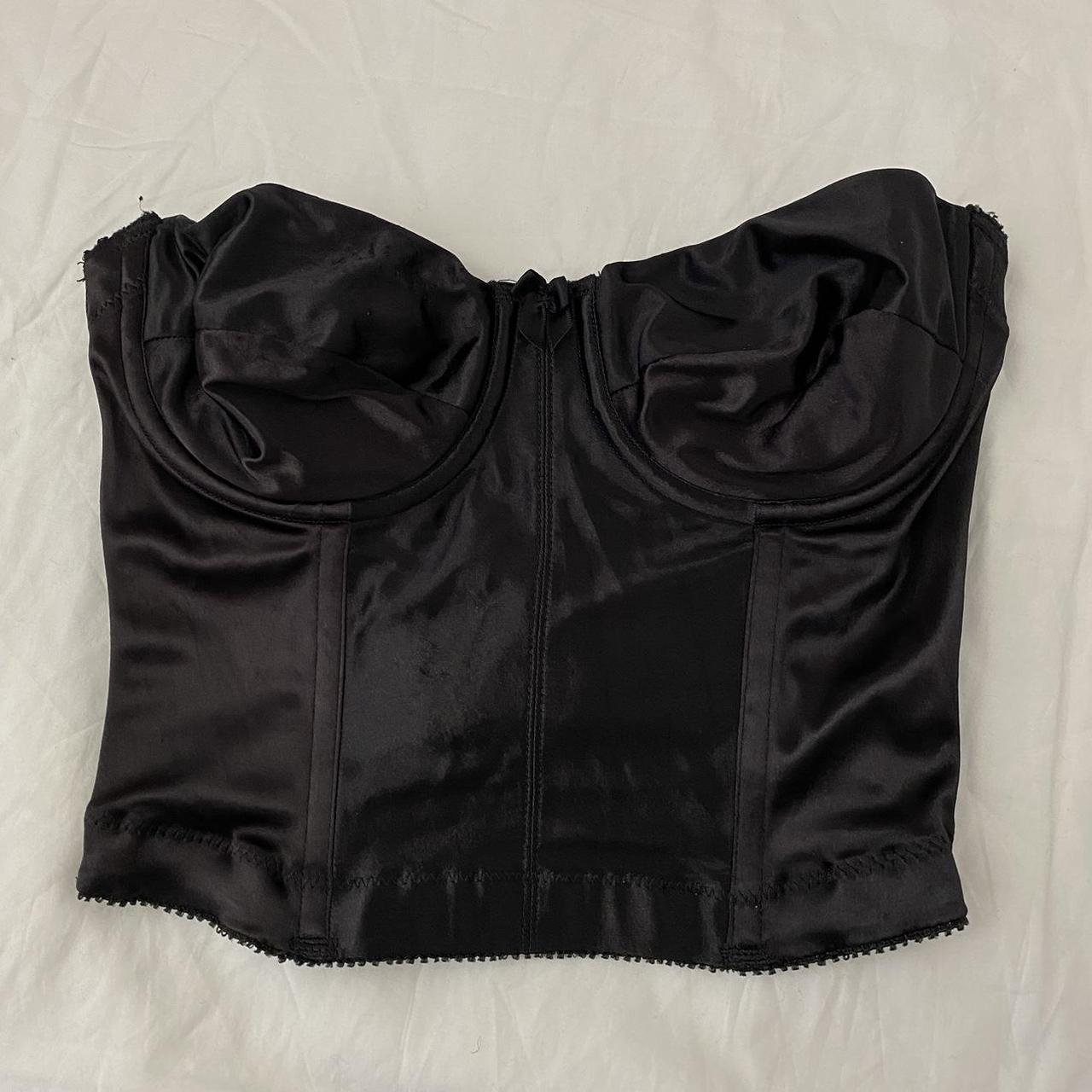 vintage black corset style top with bow and open... - Depop