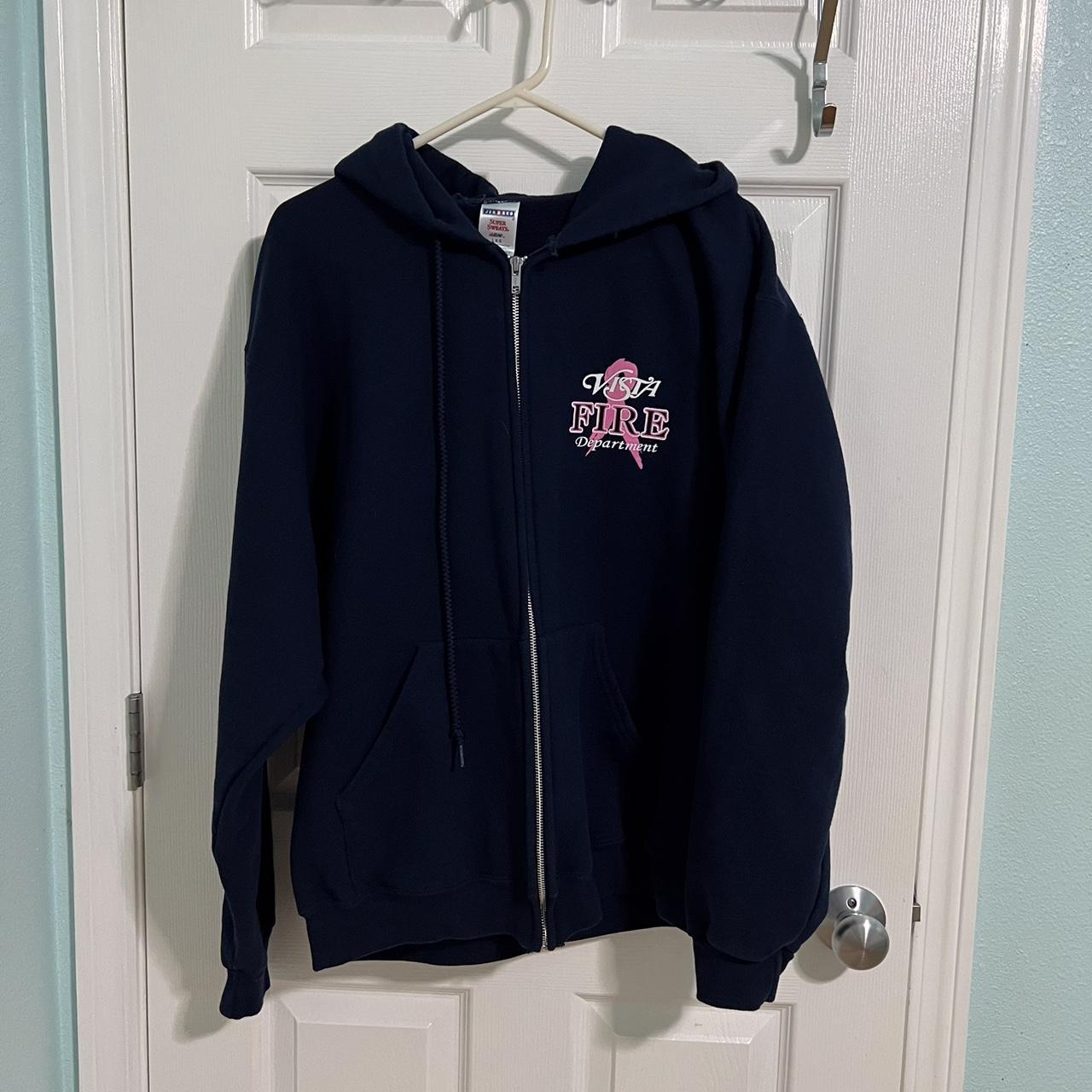 Vintage Vista Fire Department Jerzees zip up navy... - Depop