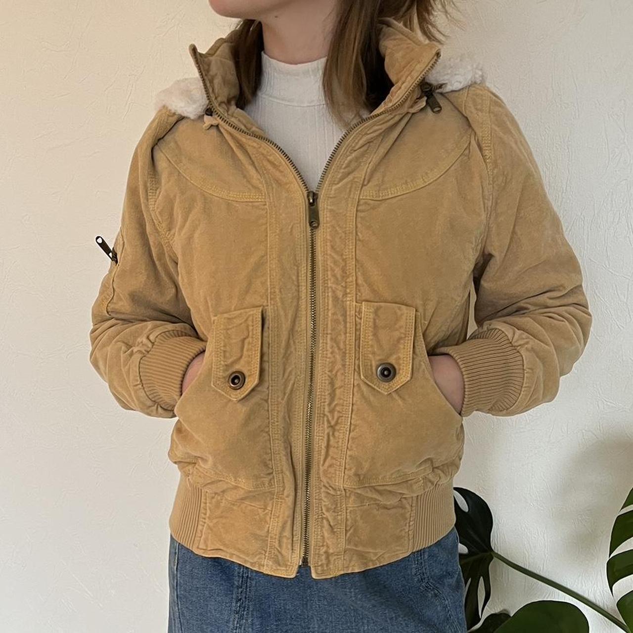 Dollhouse tan jacket, removable hood, cool arm... Depop