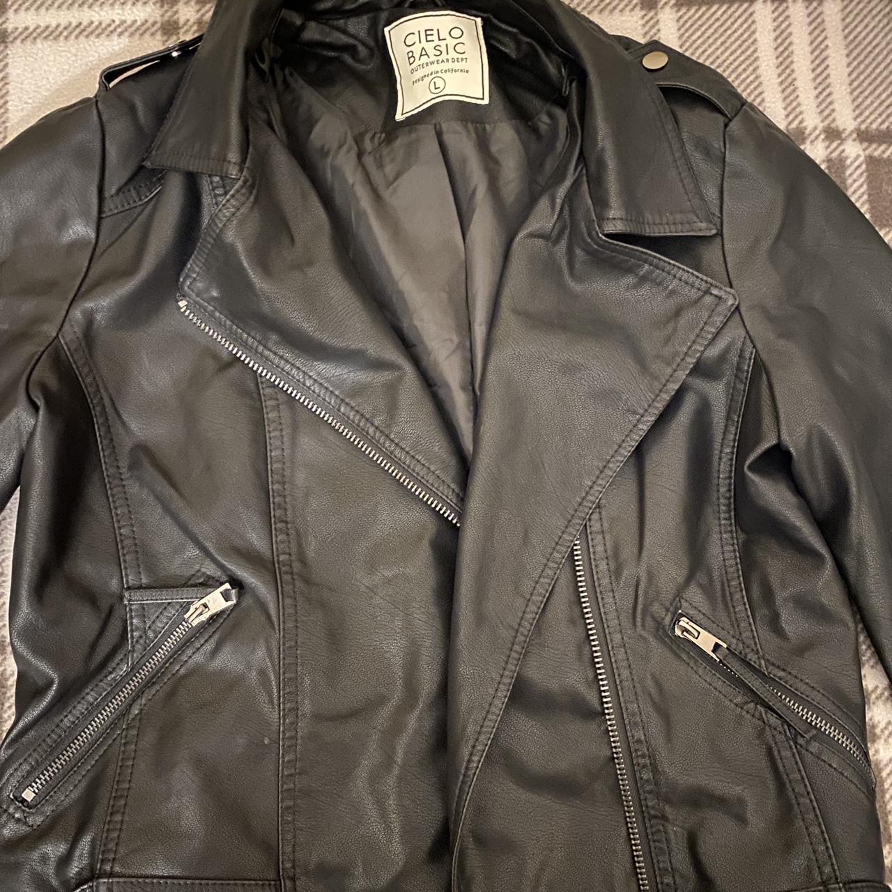Black Women Leather Jacket. Size: L. Basically new,... - Depop