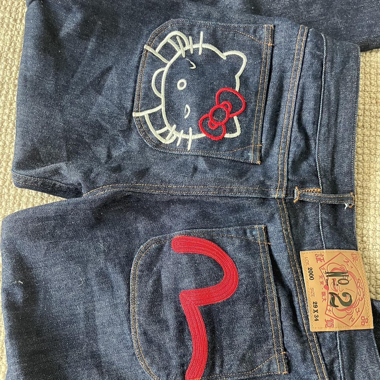 Evisu x Hello Kitty jeans, basically brand new and... - Depop