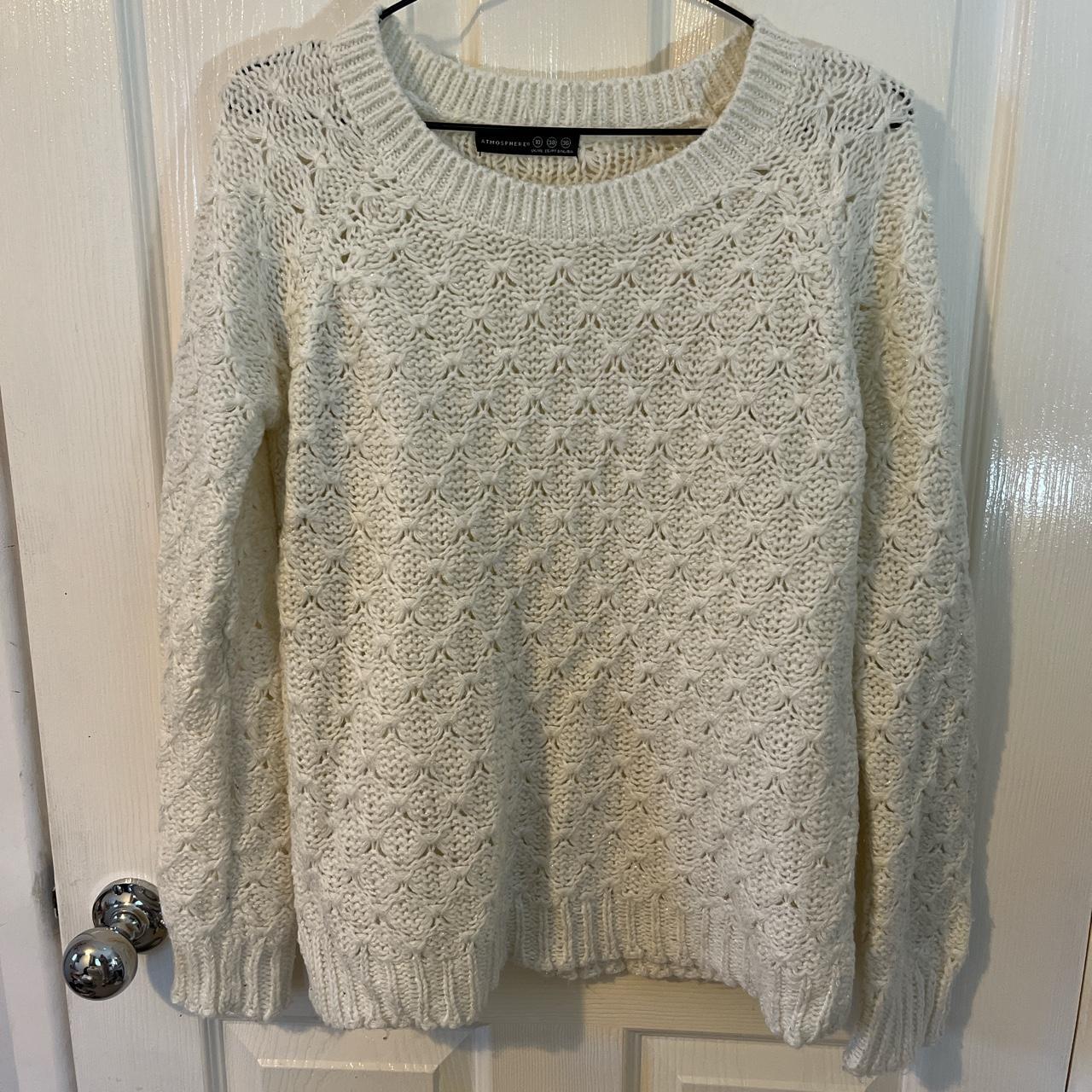 Primark Cream Sparkle Knitted Jumper Size 10 - Depop