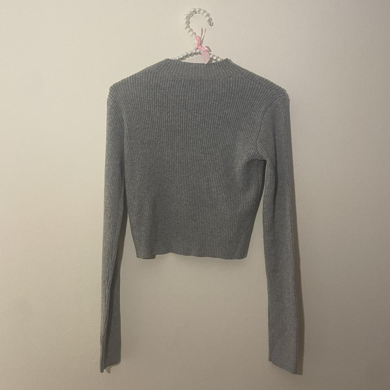 BRANDY MELVILLE Women's Grey Gray Ribbed Mock Neck Long Sleeve