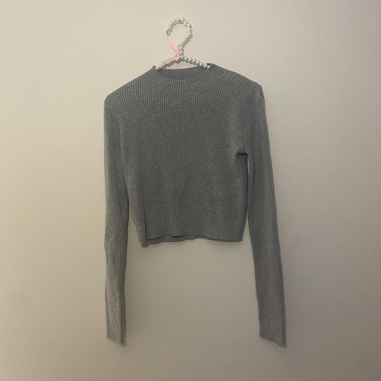 BRANDY MELVILLE Women's Grey Gray Ribbed Mock Neck Long Sleeve