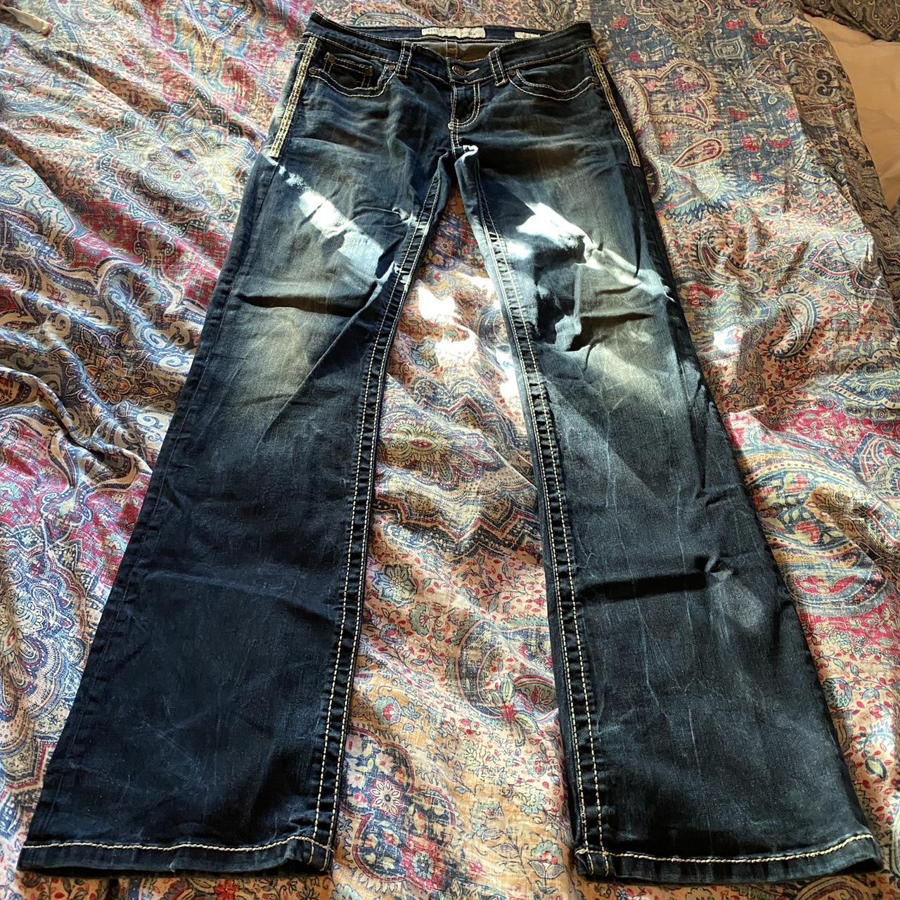 vintage low-rise and boot cut jeans, with sliver... - Depop