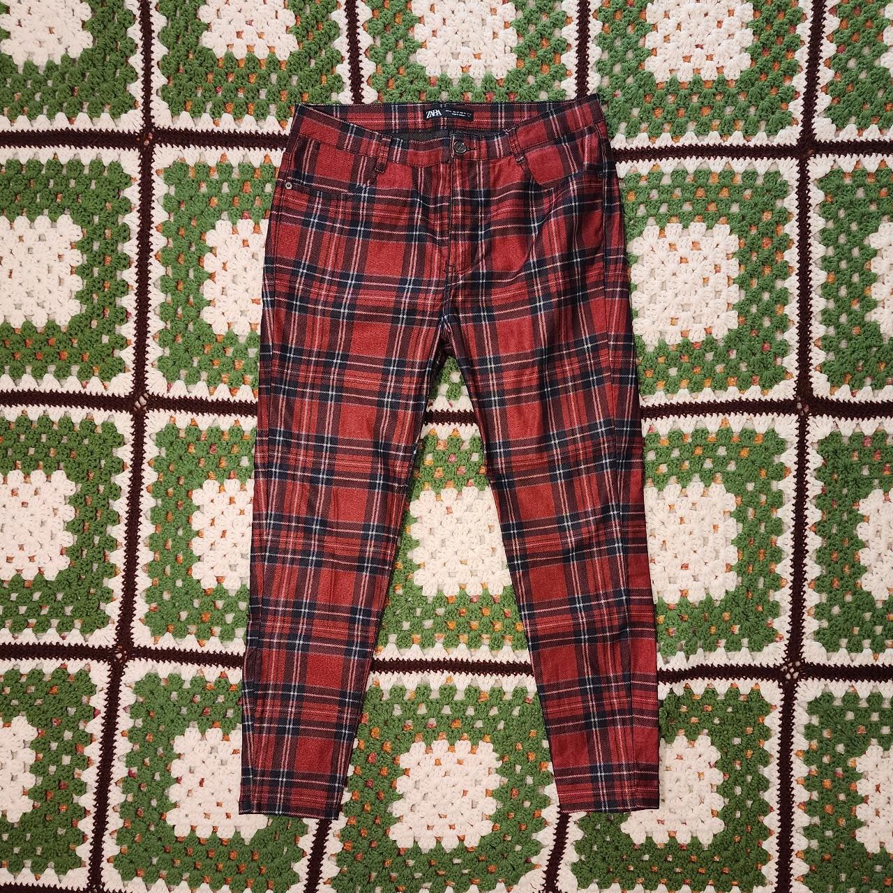 Zara red plaid skinny pants, #Zara #emo #scene