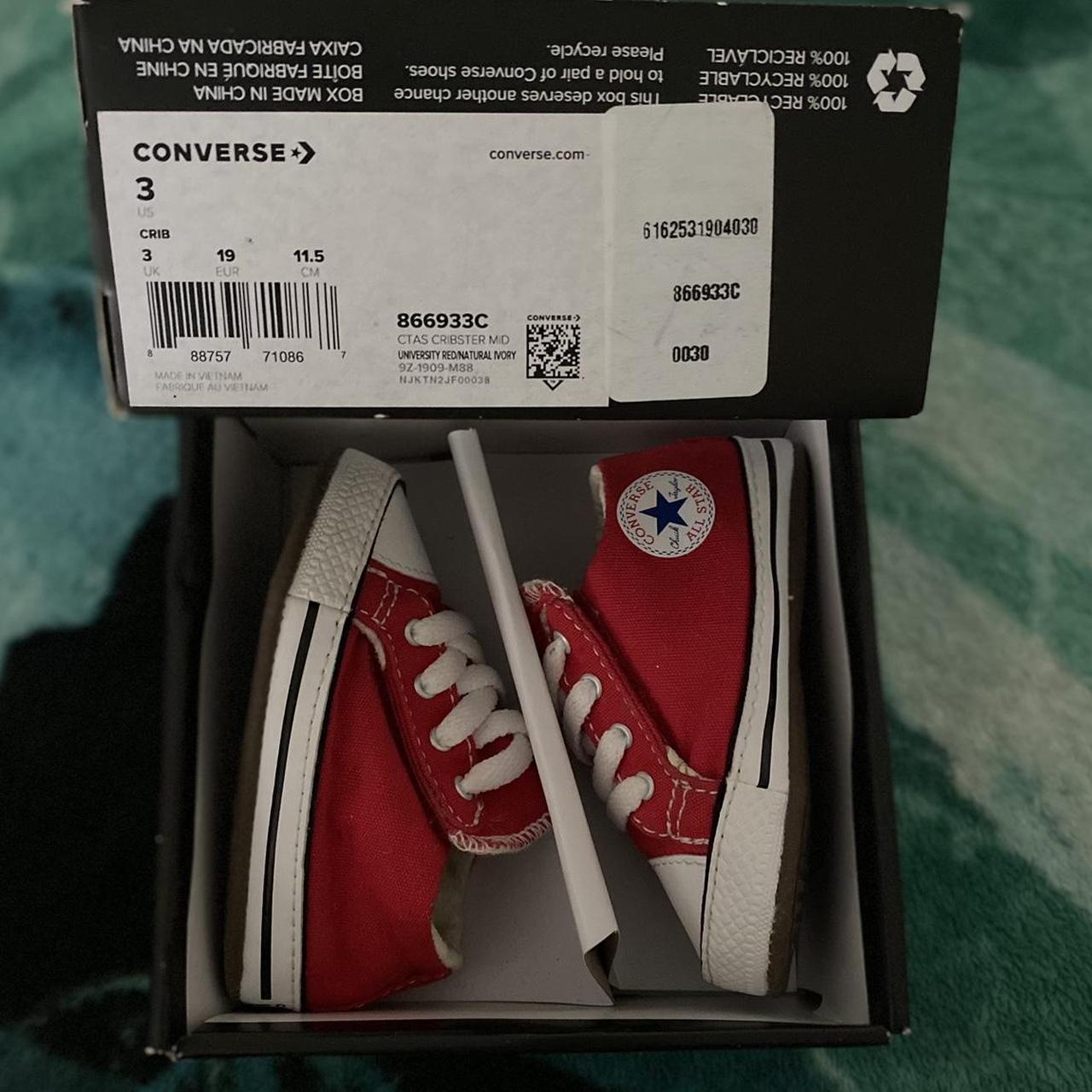 Infant Red Converse crib shoes. Size 3 babyshoes. Depop