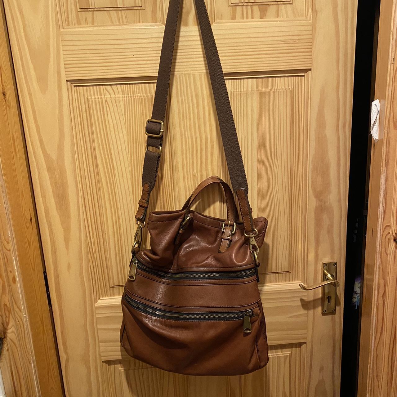 Genuine brown leather large cross body bag Depop