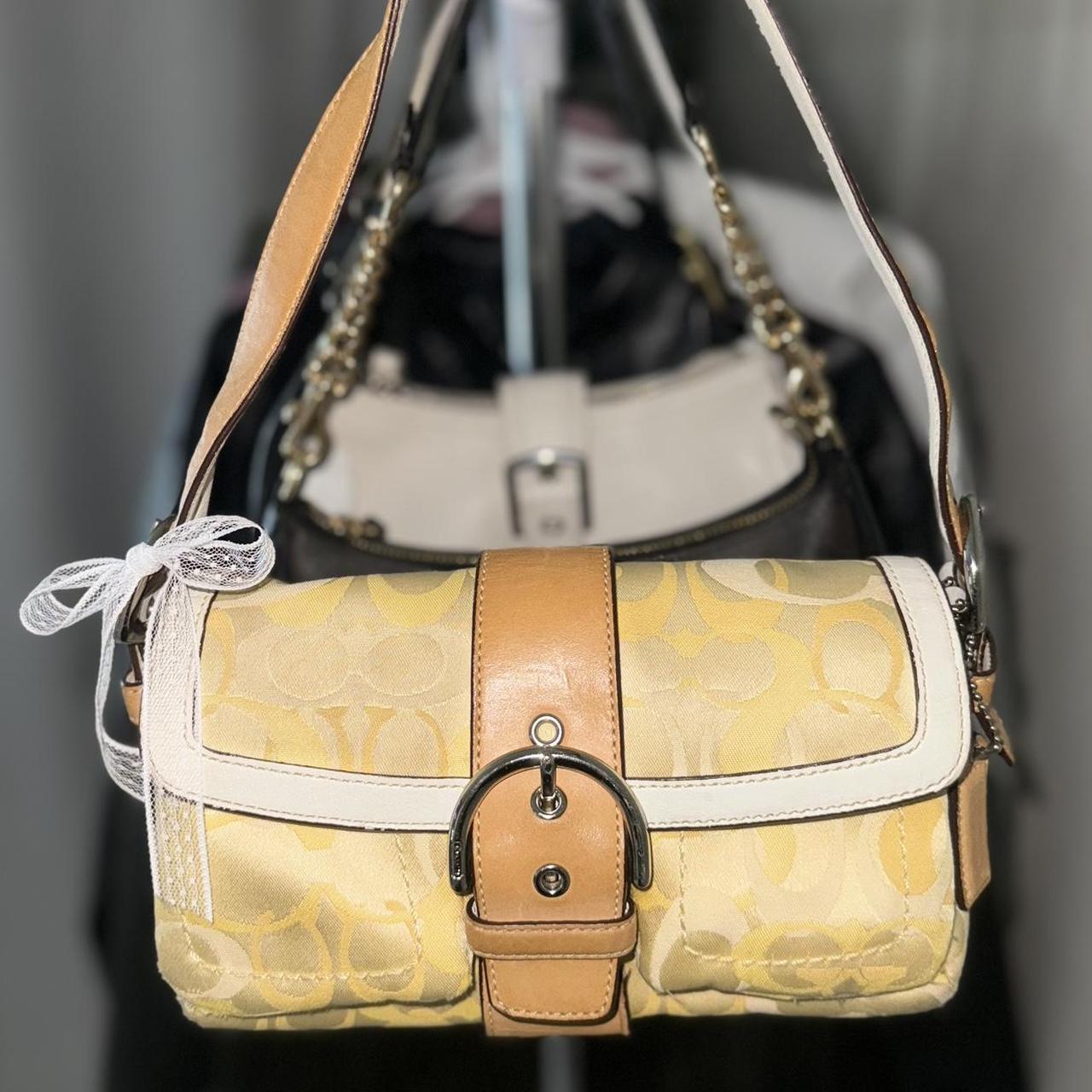 RARE Y2K store Coach Shoulder Bag, Yellow & Gold Suede Tassel Purse, Limited Edition