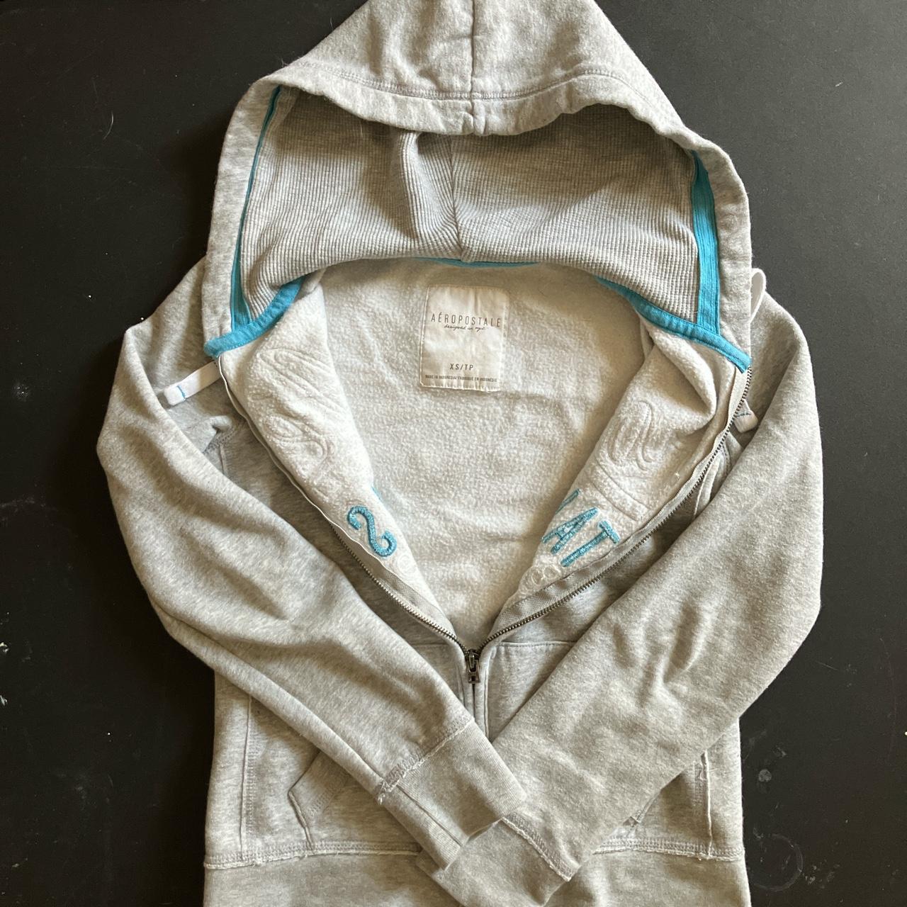 Light grey and blue Aeropostale hoodie Depop