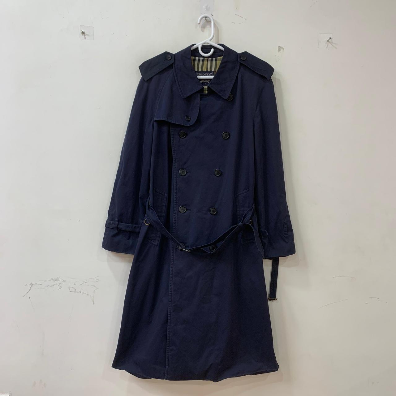 Burburry long coat navy blue colour 90s Burburry. Depop