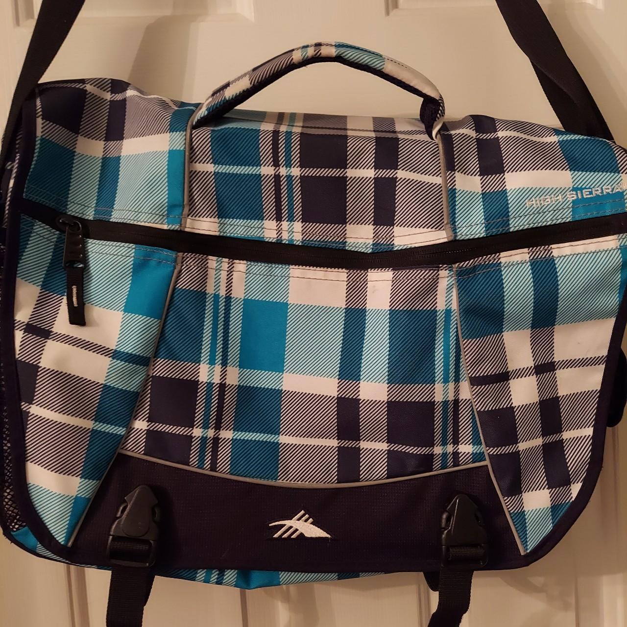 Blue plaid High Sierra Messenger Laptop Travel Bag