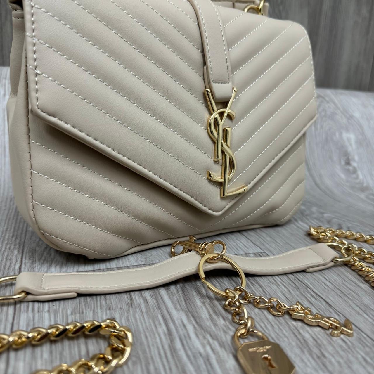 Cream and gold YSL side hand bag with chain and lock Depop