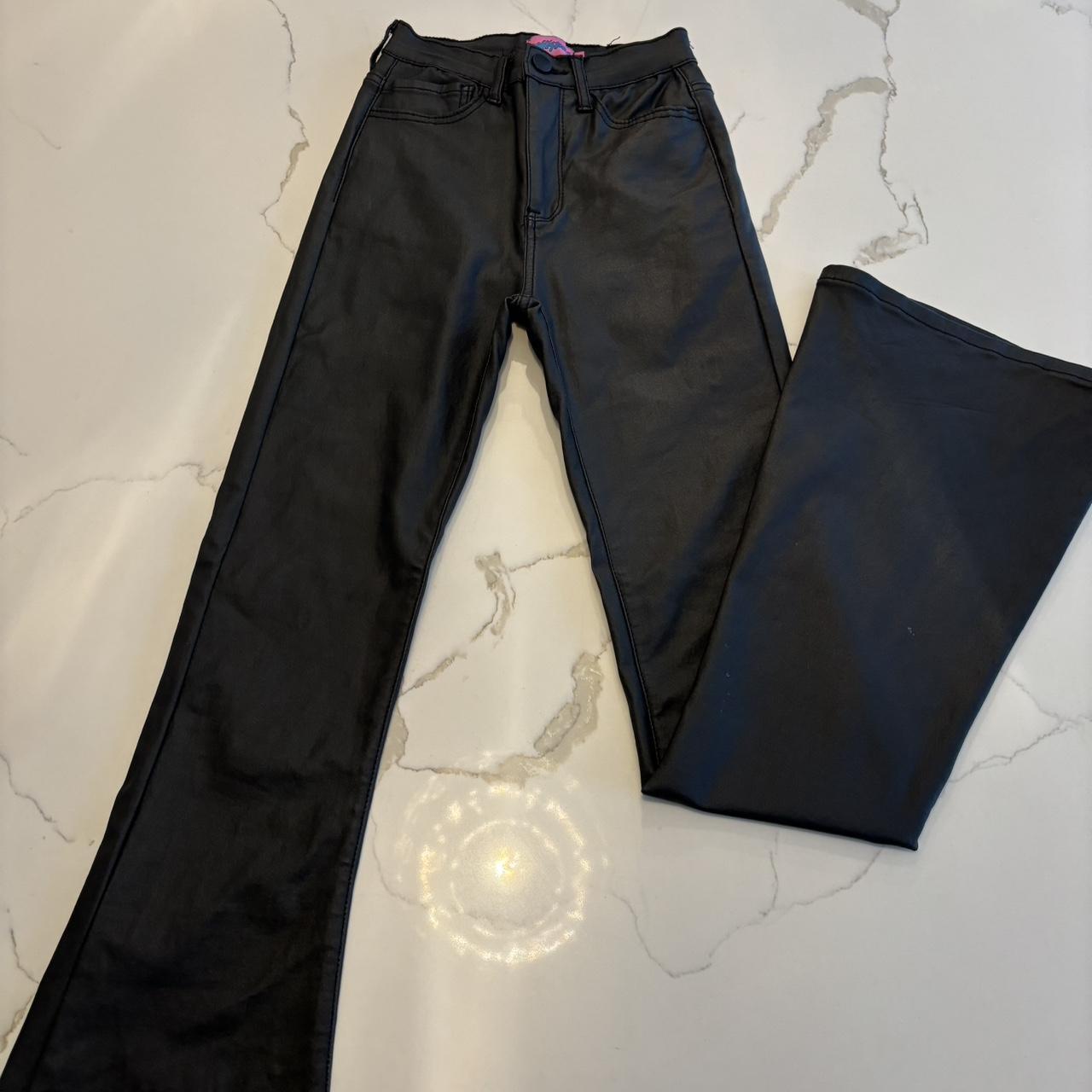 Edikted Black Leather Flare Pants, Size XS... - Depop