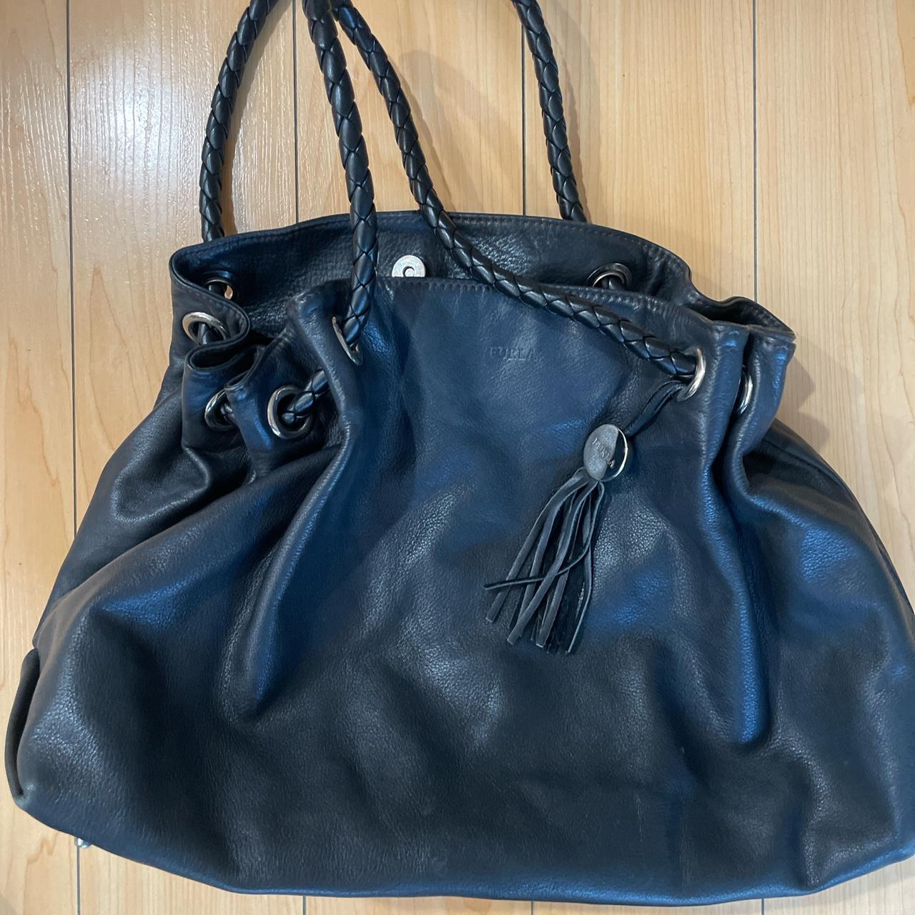 Black leather Furla purse - Depop