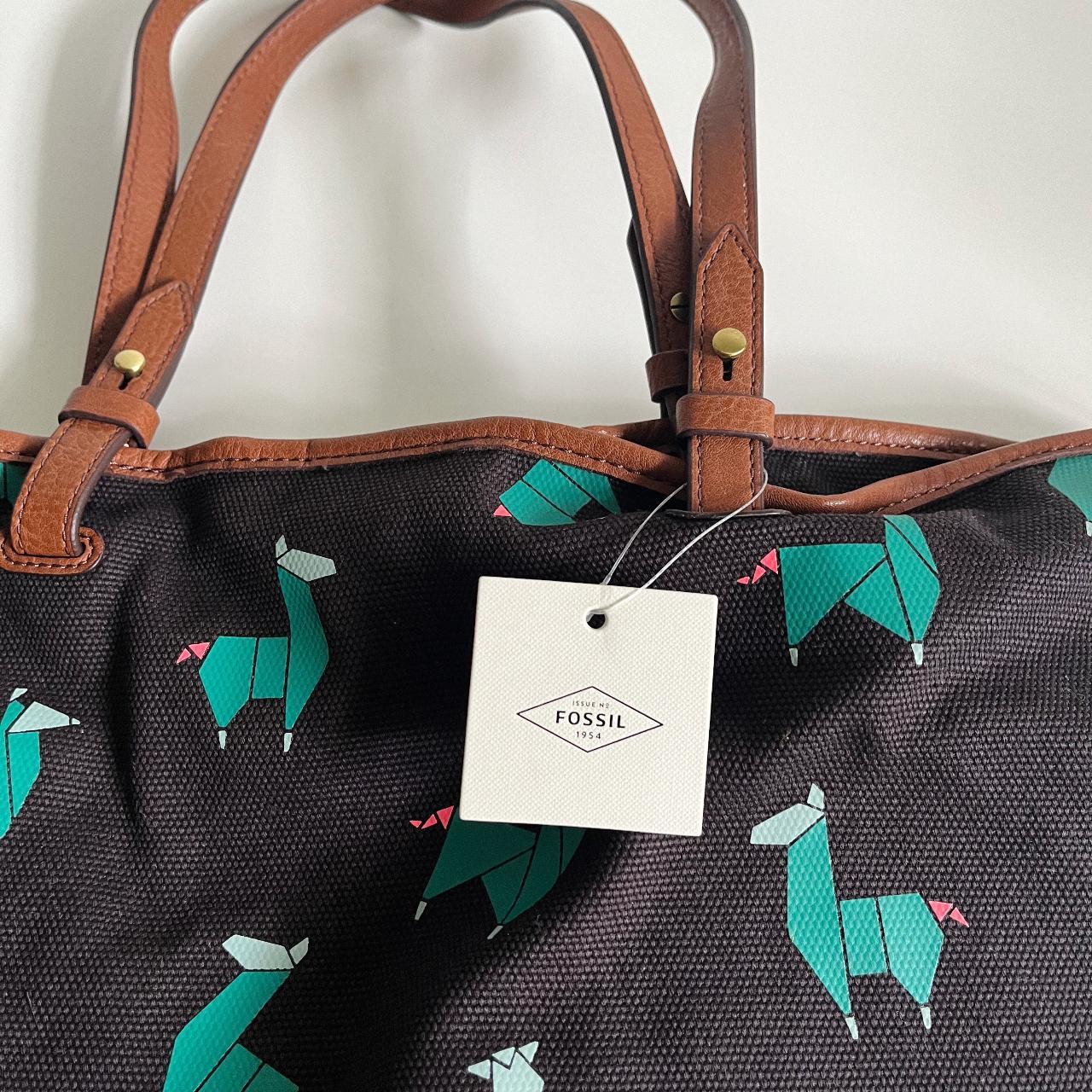 Fossil origami llama print canvas shoulder bag tote