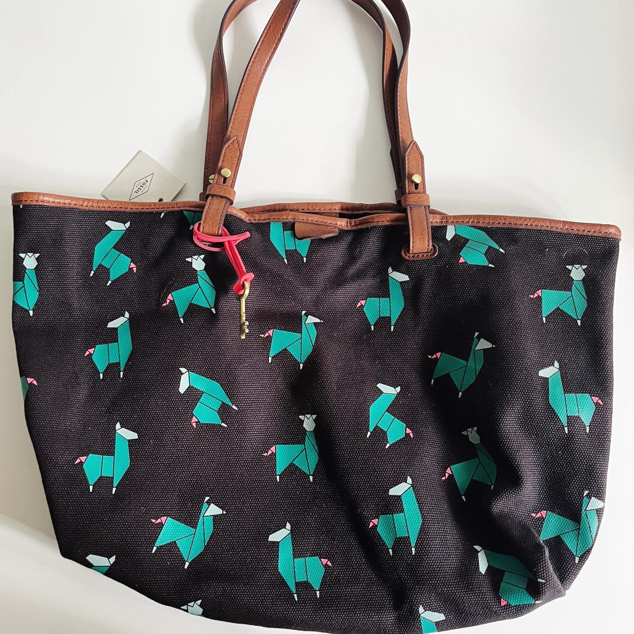 Fossil origami llama print canvas shoulder bag tote