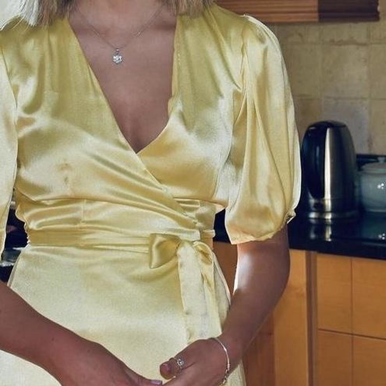 Yellow satin Zara dress Worn once or twice, Depop