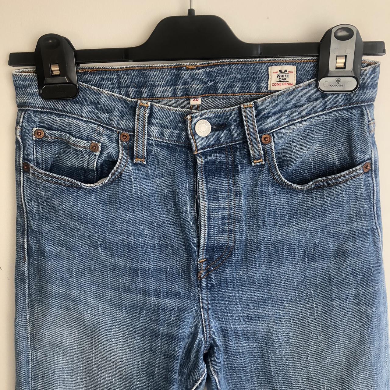 Levi’s white oak cone denim size 25 raw hem great... - Depop