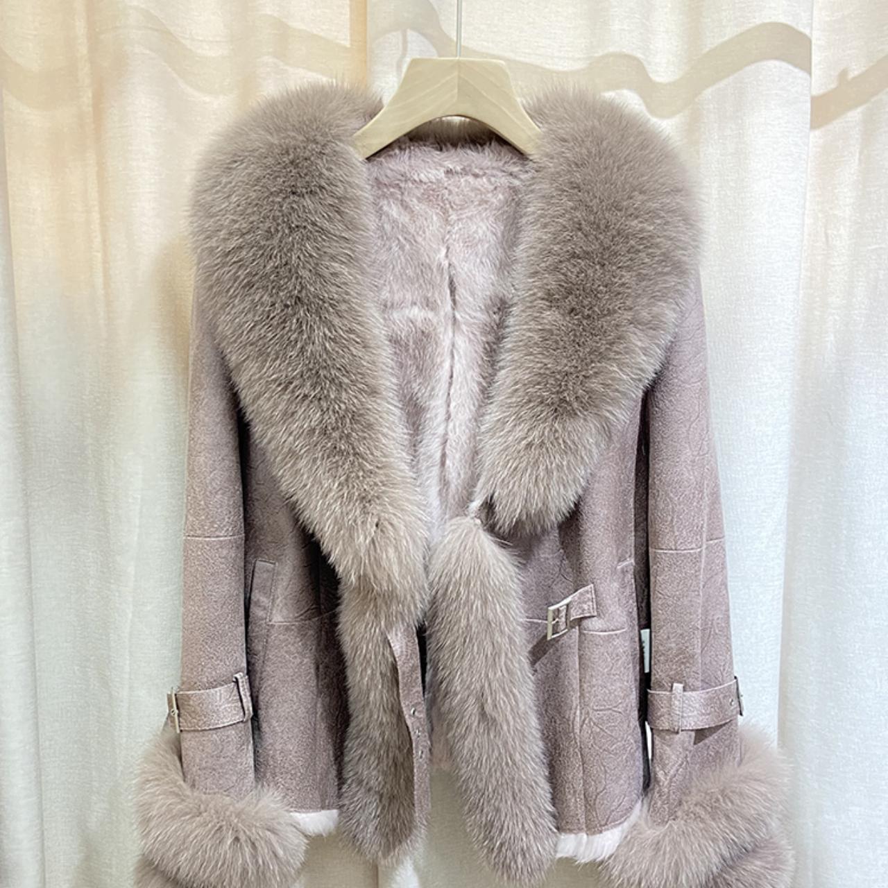 Women Winter Real Fox Fur Collar Coat Skin Real... - Depop