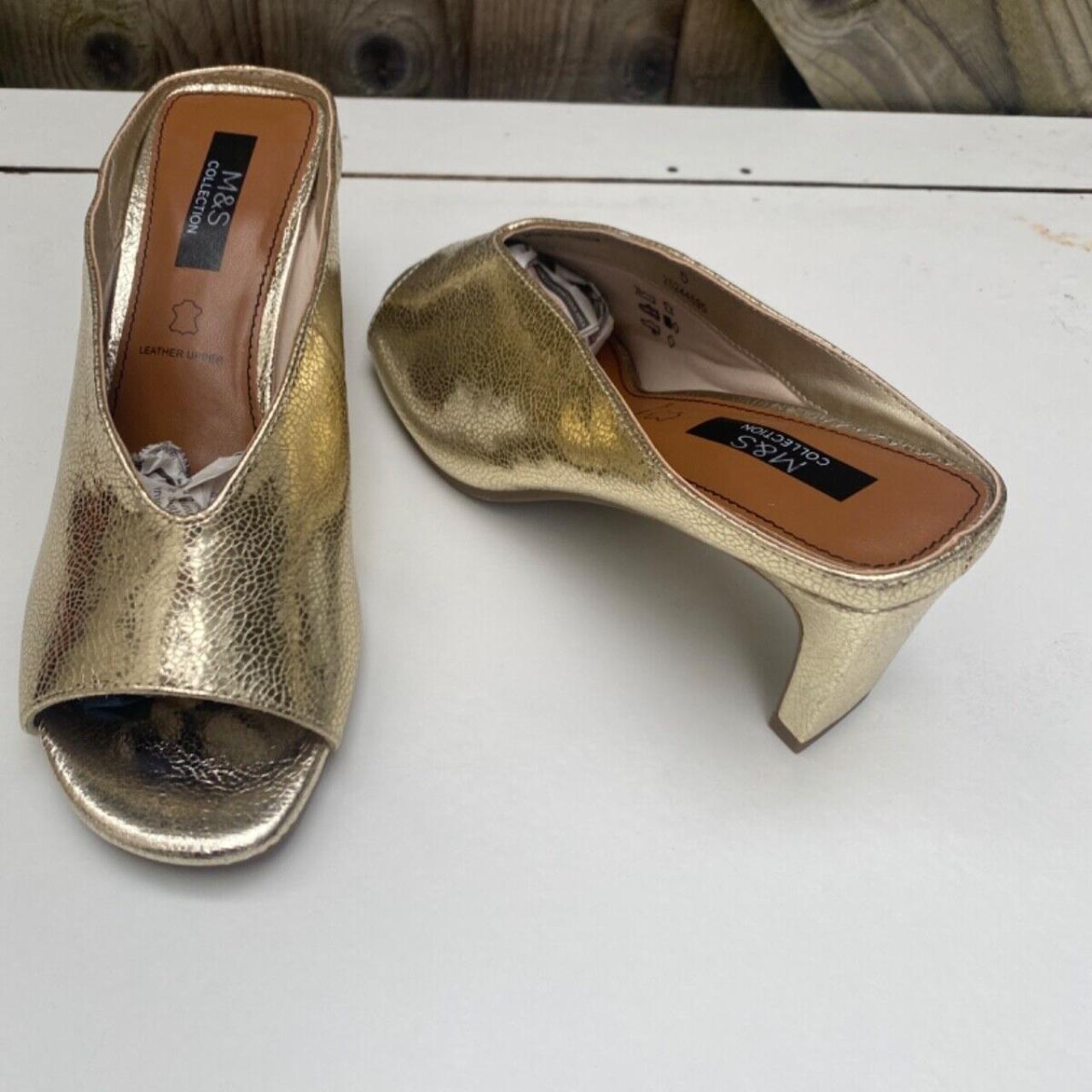 NEW MARKS SPENCER GOLD OPEN TOE MULES SIZE UK5 EU. Depop