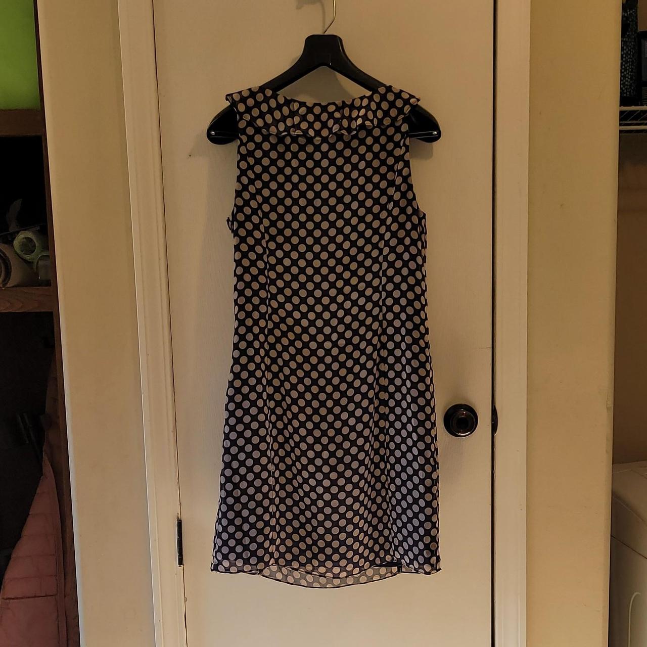 Adrianna Papell navy and cream polka dot dress Depop