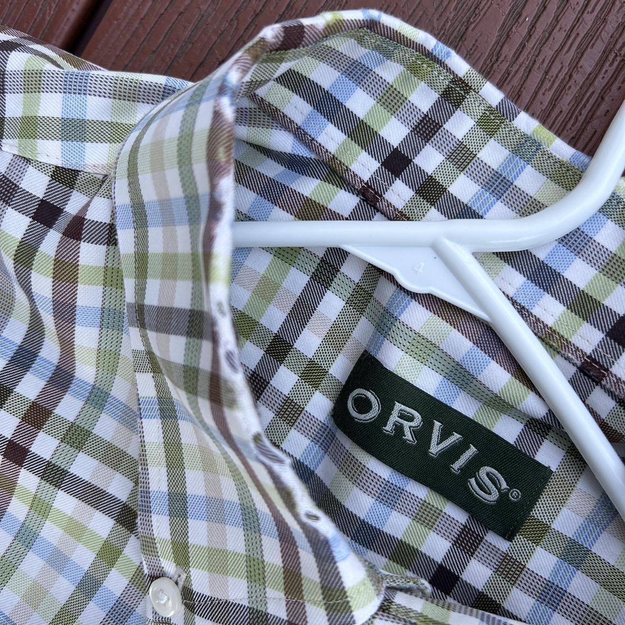 Orvis Grey Plaid Short Sleeve Button Down Shirt Size - Depop