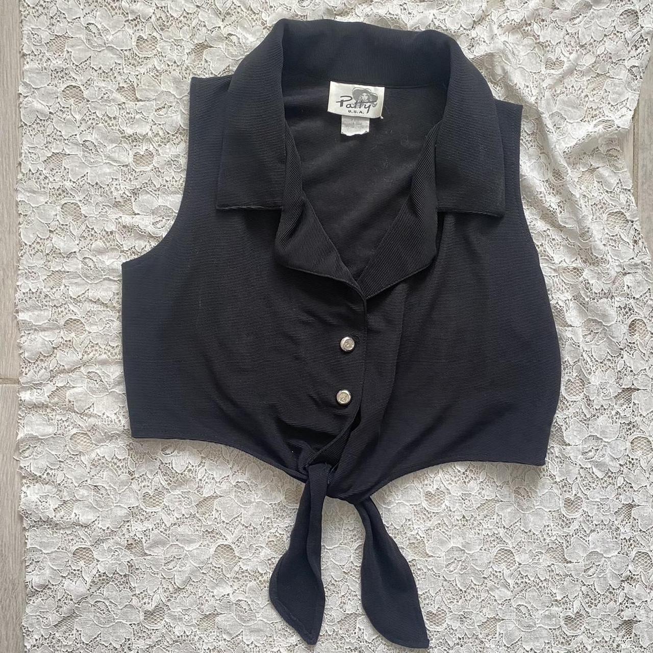 90s Cropped Tie Front Vest Top Silver Toned Buttons... - Depop