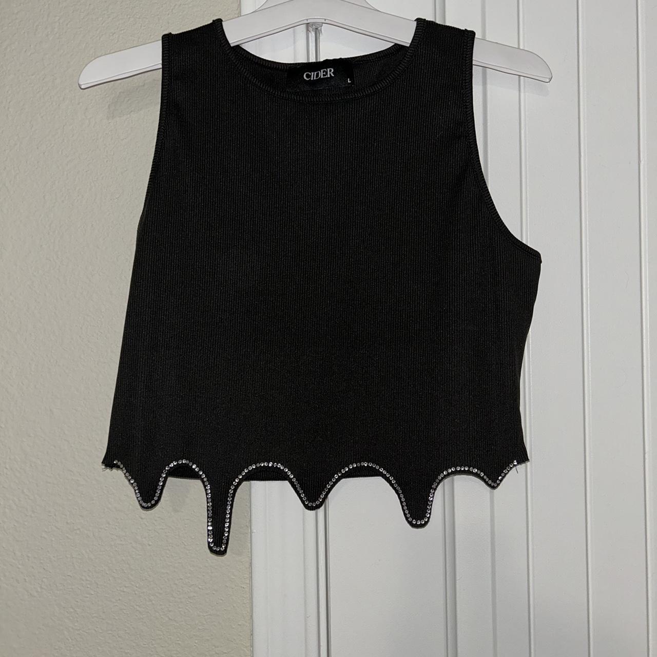 Black Asymmetrical top with rhinestones Size:... - Depop