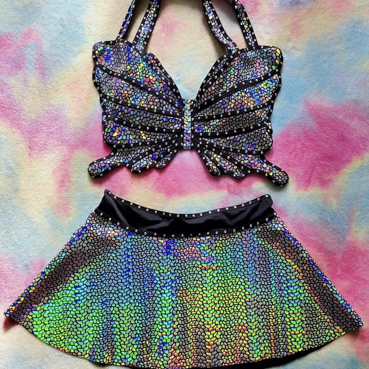 Prism Kisses black opal butterfly halter top and... Depop