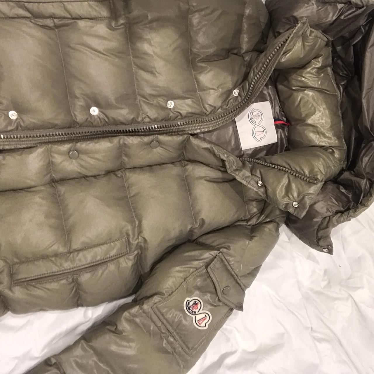 Moncler coat, very warm. Grey/Green shiny colour.... Depop
