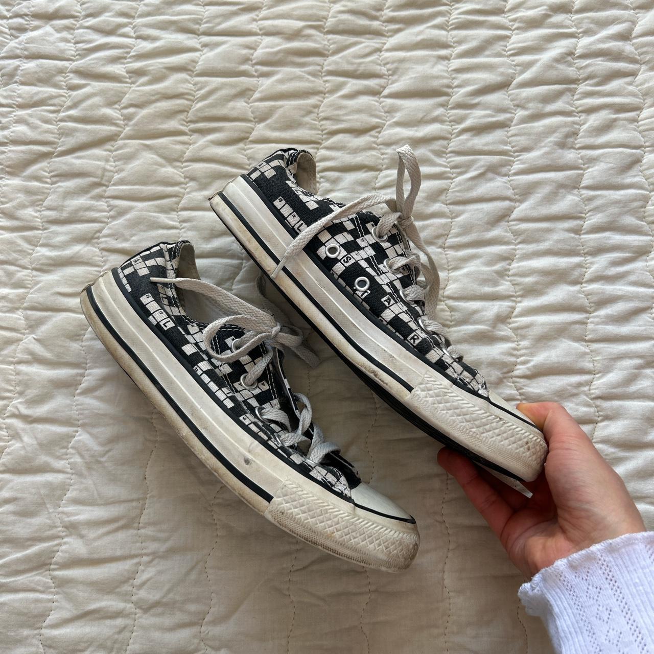 90s Vintage Style Crossword Print Low Top... Depop