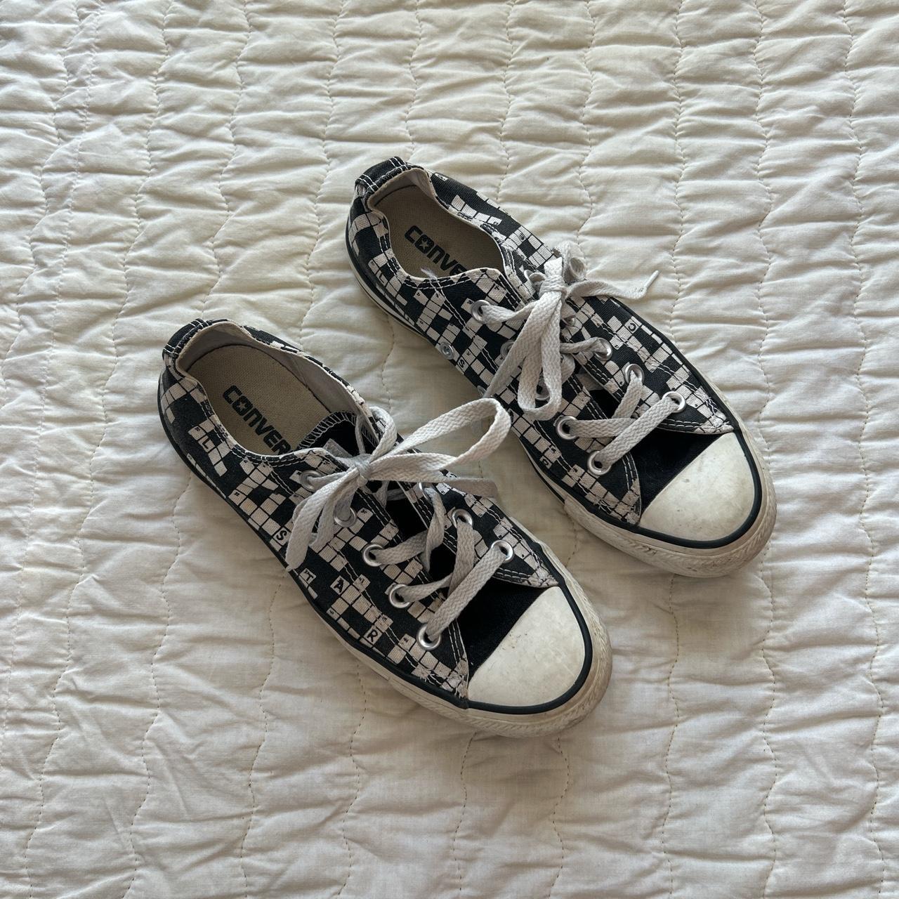 90s Vintage Style Crossword Print Low Top... Depop
