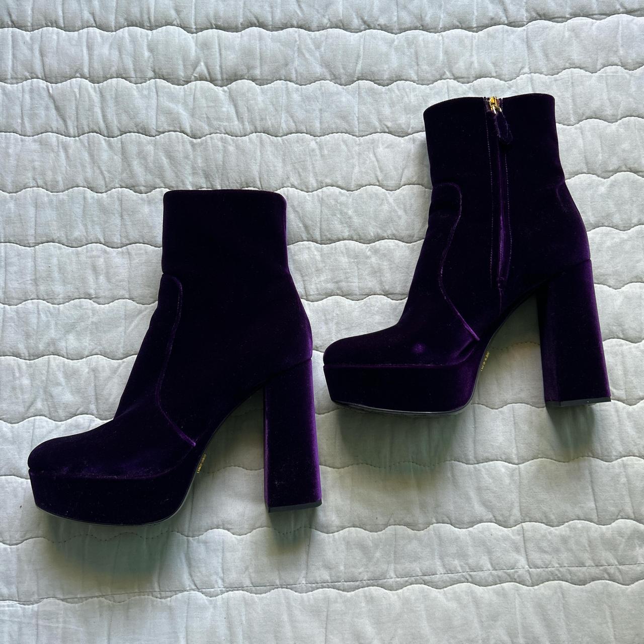 90s 72k Prada Platform Purple Velvet Ankle Boots