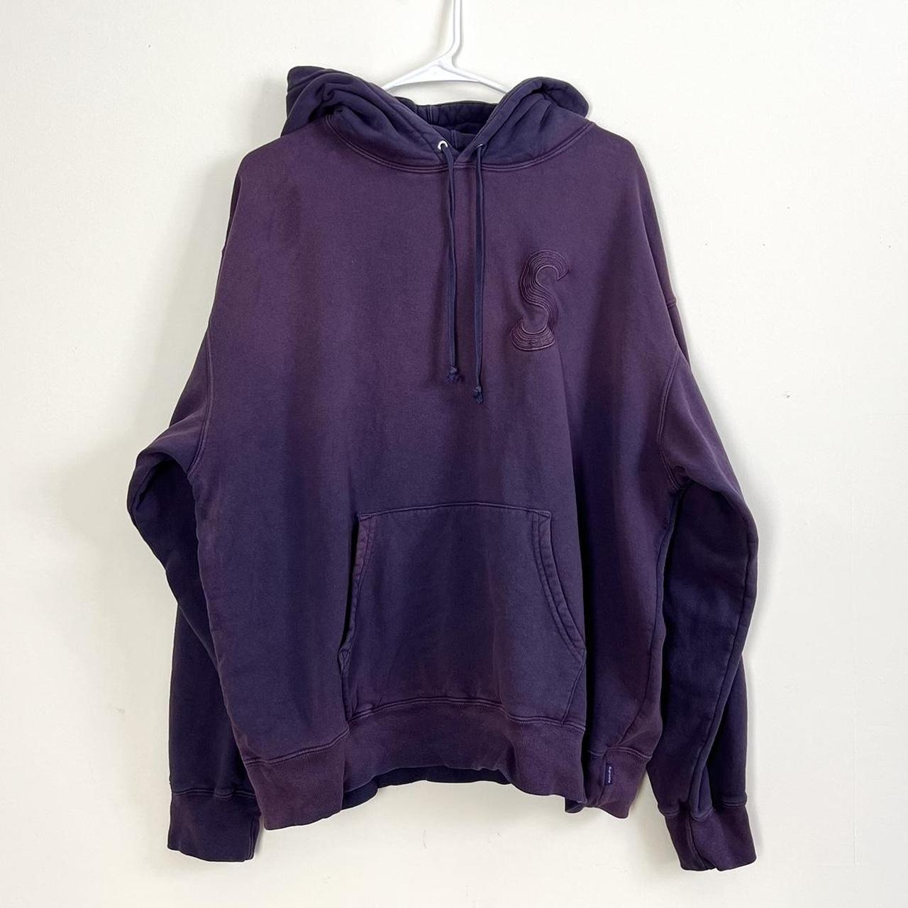 SUPREME over-dyed two tone purple S logo hoodie.... - Depop