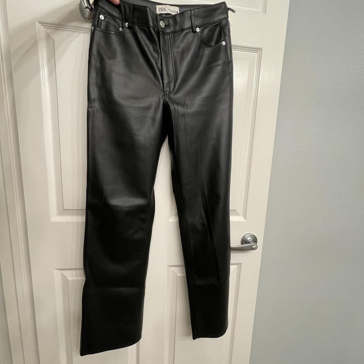 Zara Real Leather Trousers Womens XS UK 6/8 Black - Depop